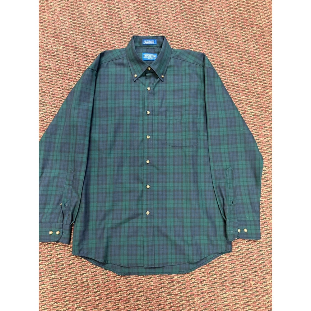 Pendleton Sir Pendleton Mens M Green Blackwatch Tartan Wool Button Down Shirt